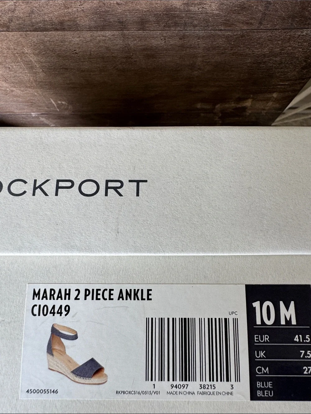 New Women’s Rockport Denim Blue Espadrille Wedge Sandals with Ankle Strap - 10